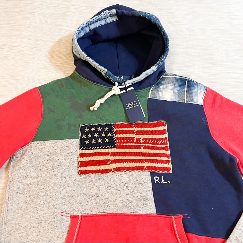 Polo Ralph Lauren Patchwork Hoodie with American Flag 😳🔥🔥🔥😳 - Picture 4 of 16